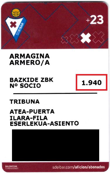Ejemplo de localización del ID de abonado en el carnet